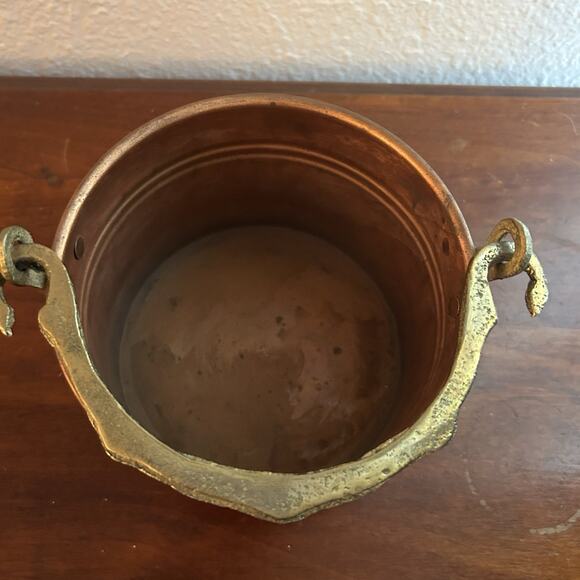 Vintage Solid Copper Small Pot Pain Brass Handle Mixed Metals Farmhouse - Picture 5 of 7